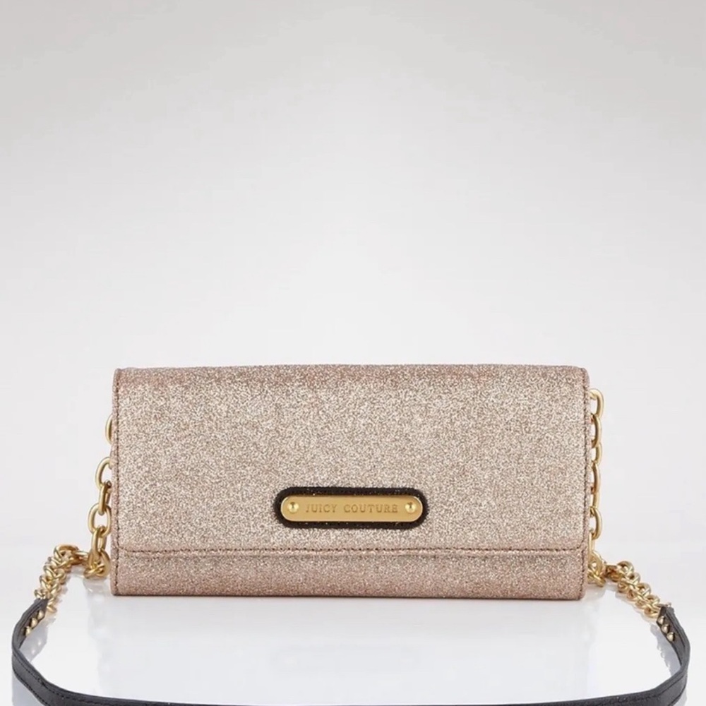 NEW Juicy Couture Convertible Wallet Crossbody Clutch Purse Campagne Glitter Y2K